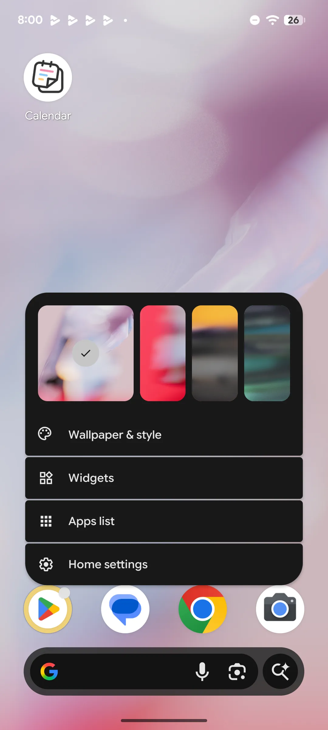 Long-press the home screen and select "Widgets"